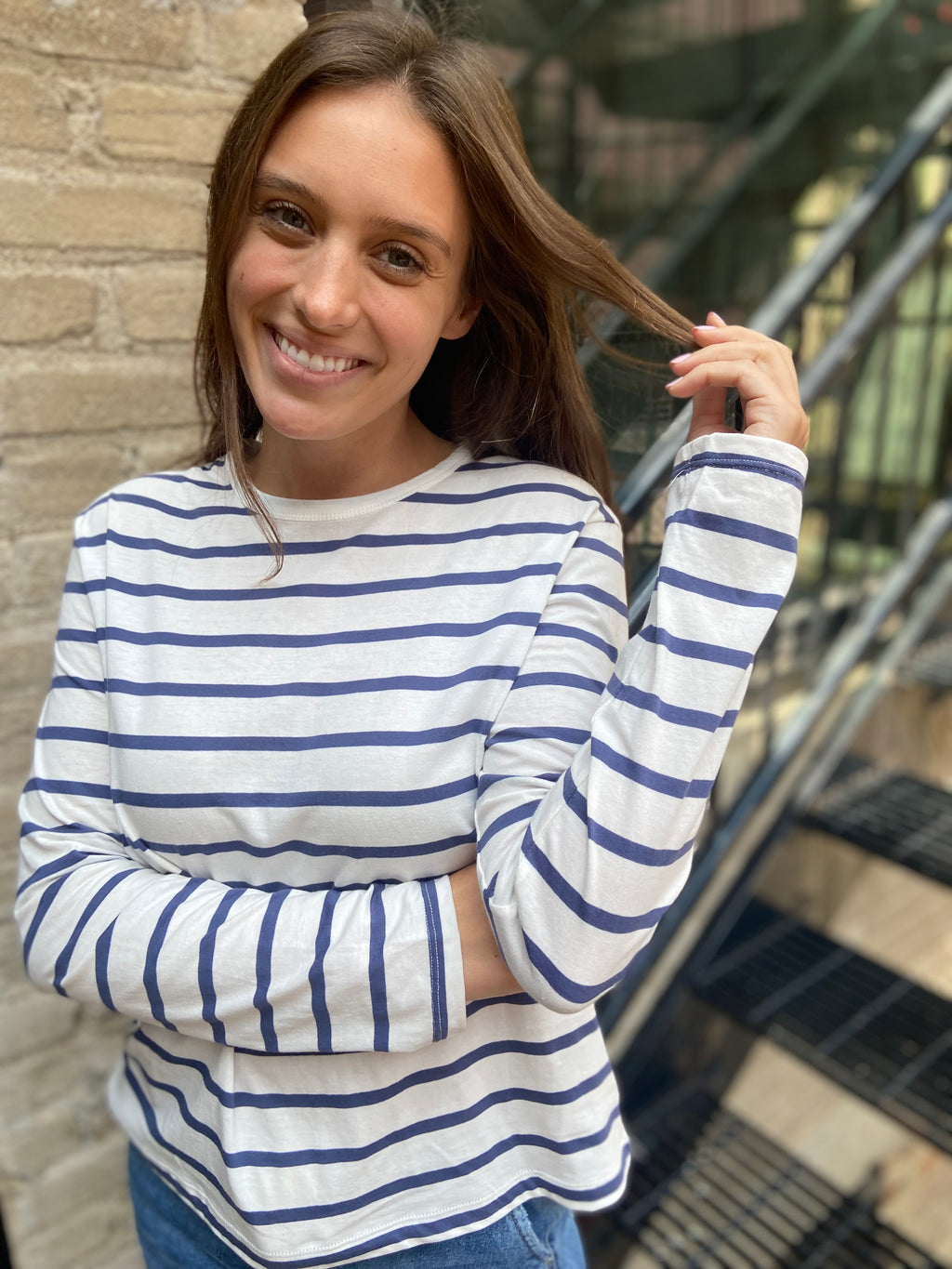 Charles Blue & White Stripe Long Sleeve