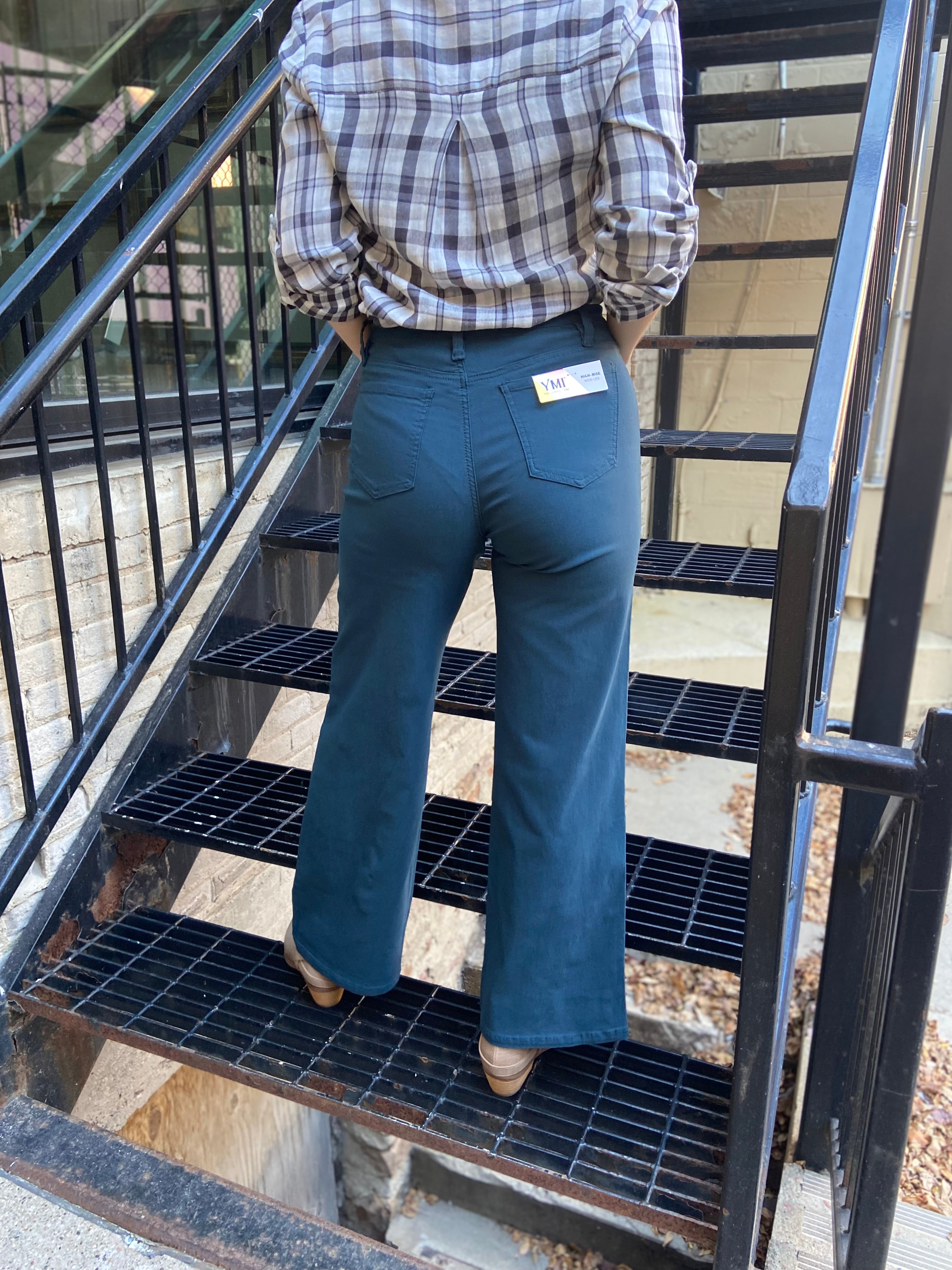 Anna Blue Steel High Rise Wide Leg Jeans