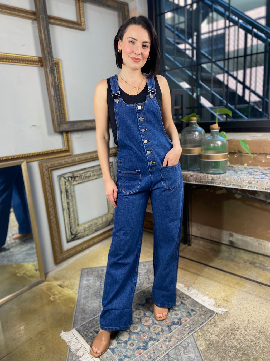 Aurora Denim Button Down Wide Leg Risen Overalls