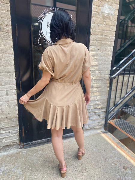 Sherri Camel Collared Ruffle Dress