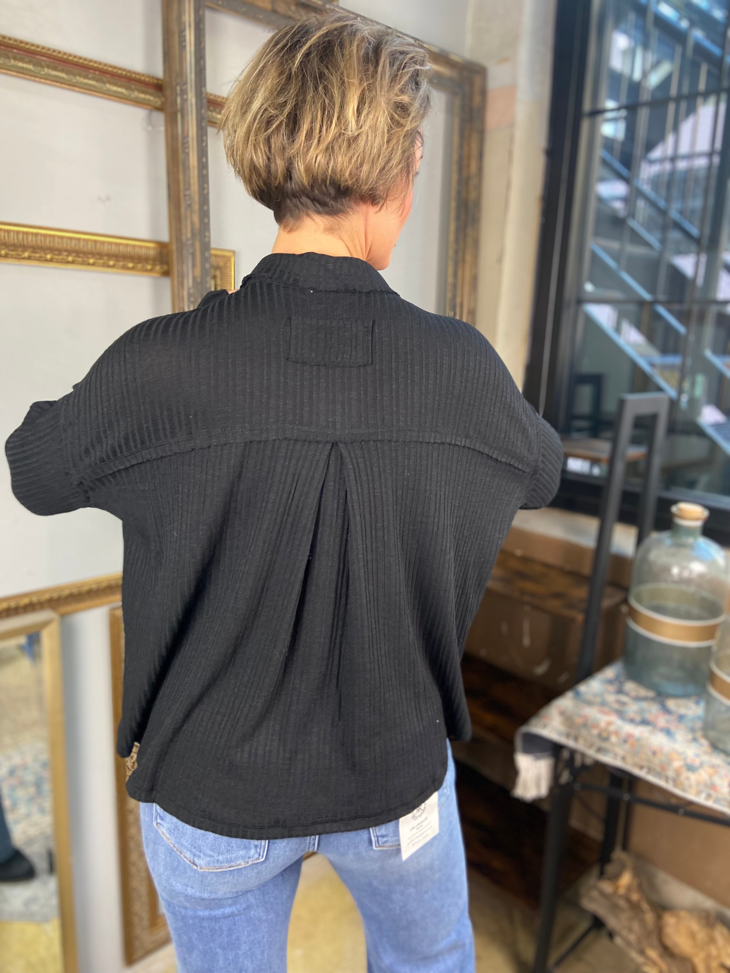 Bailey Black Quarter Split Ribbed Sweater