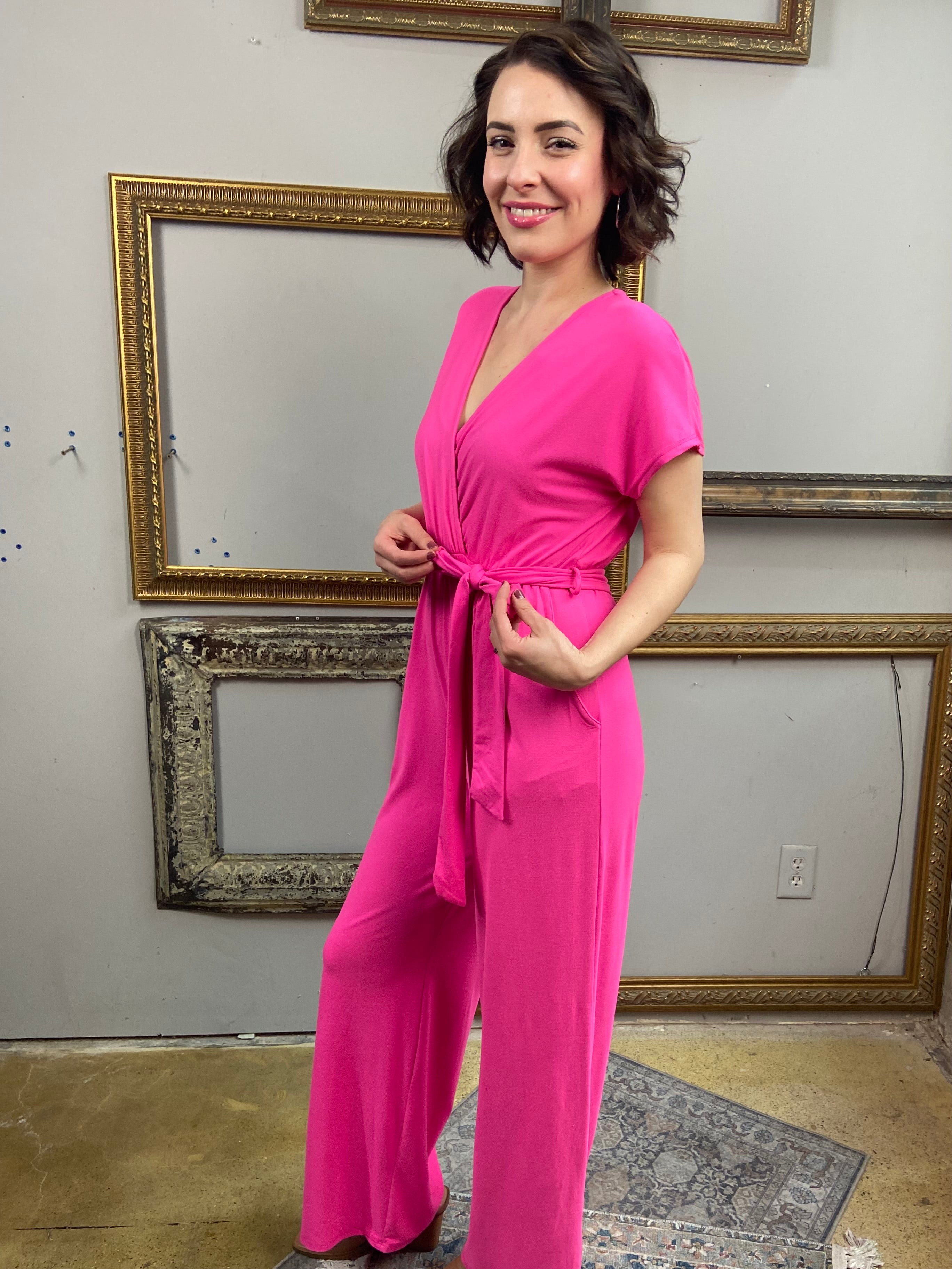 Calista Fuchsia Belted Jumpsuit - MK Threads Boutique
