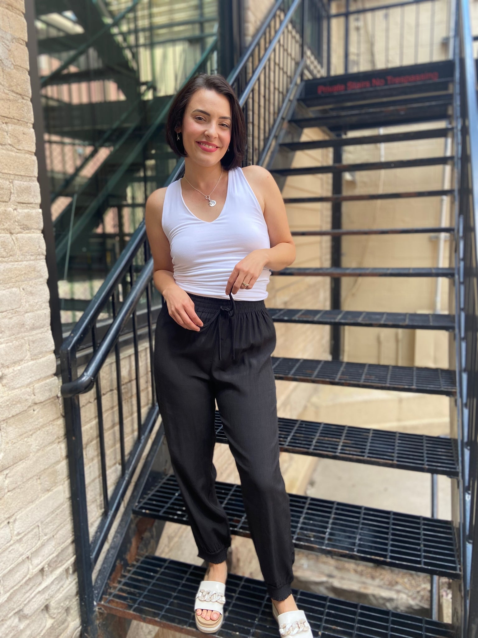 Aubri Black Smocked Joggers