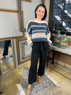 Melody Navy Stripe Crochet Sweater