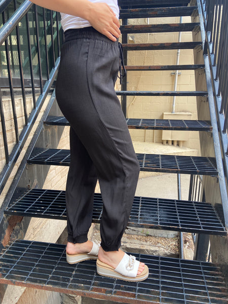 Aubri Black Smocked Joggers