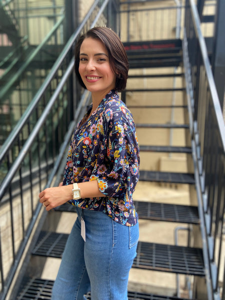 Fay Navy Floral Tie Blouse