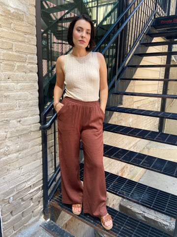 South Chocolate Brown Linen Wide Leg Pants
