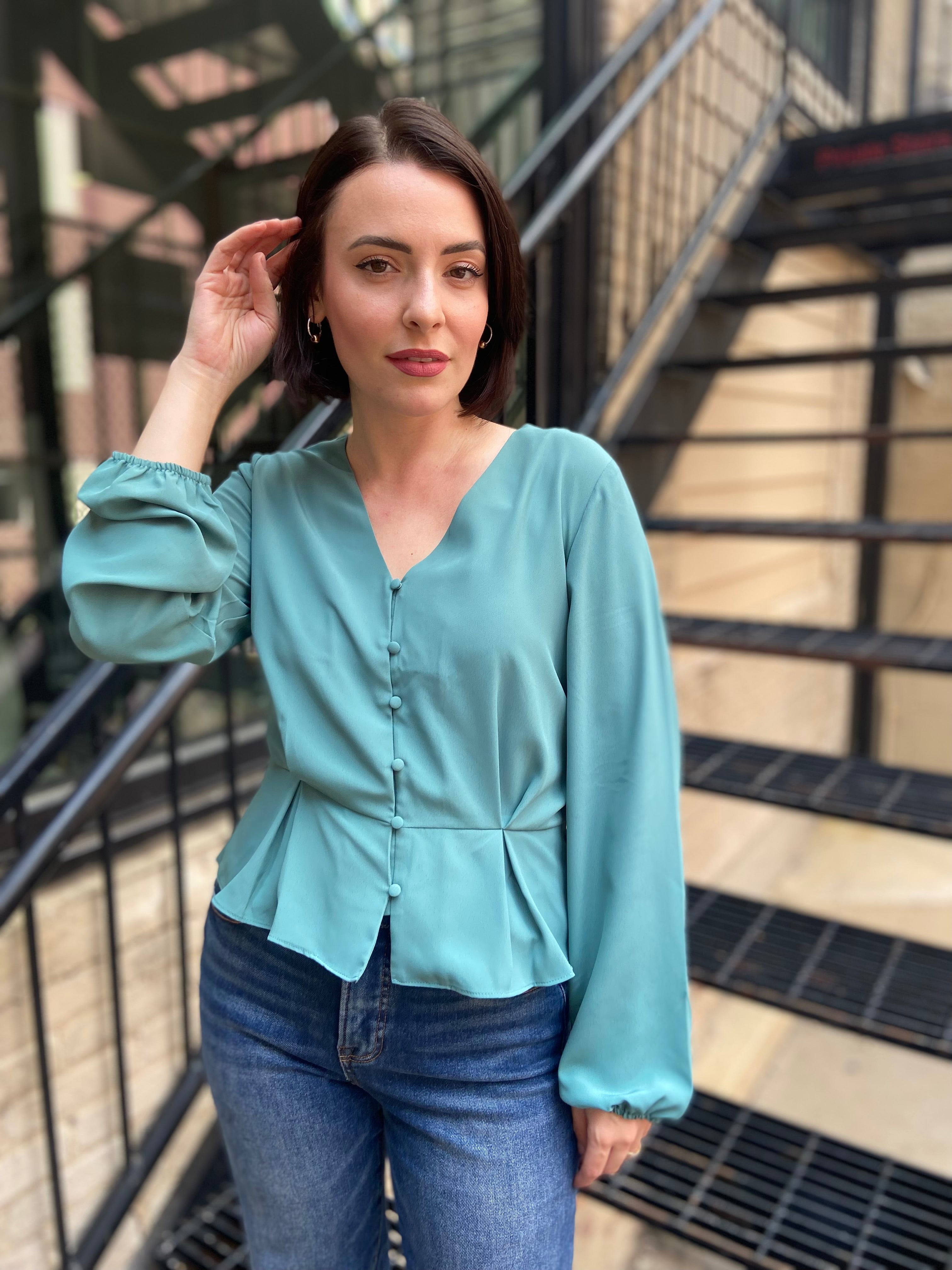 Anne Green Long Sleeve Peplum Blouse