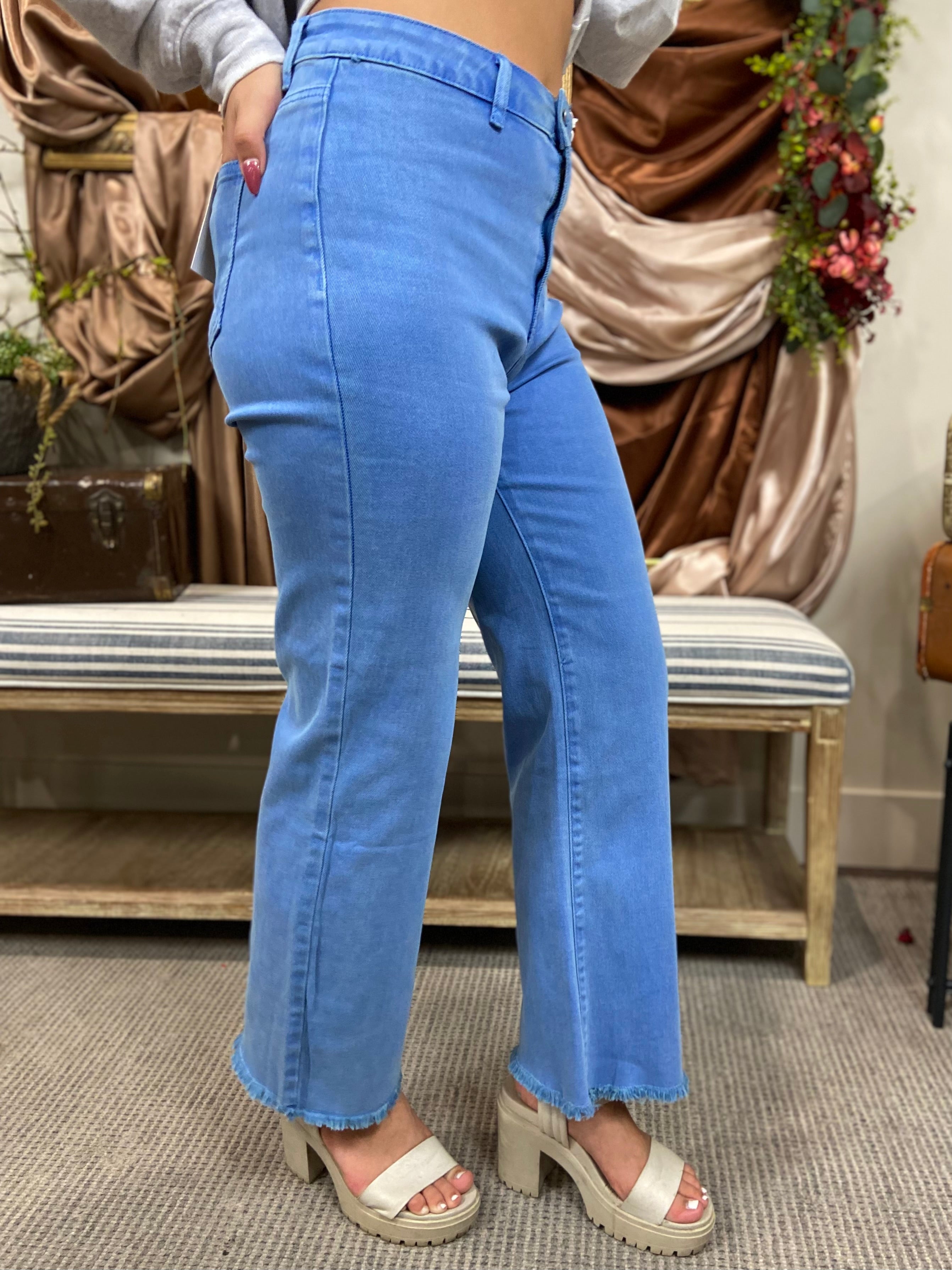 Allie Blue Frayed Straight Leg Zenana Jeans