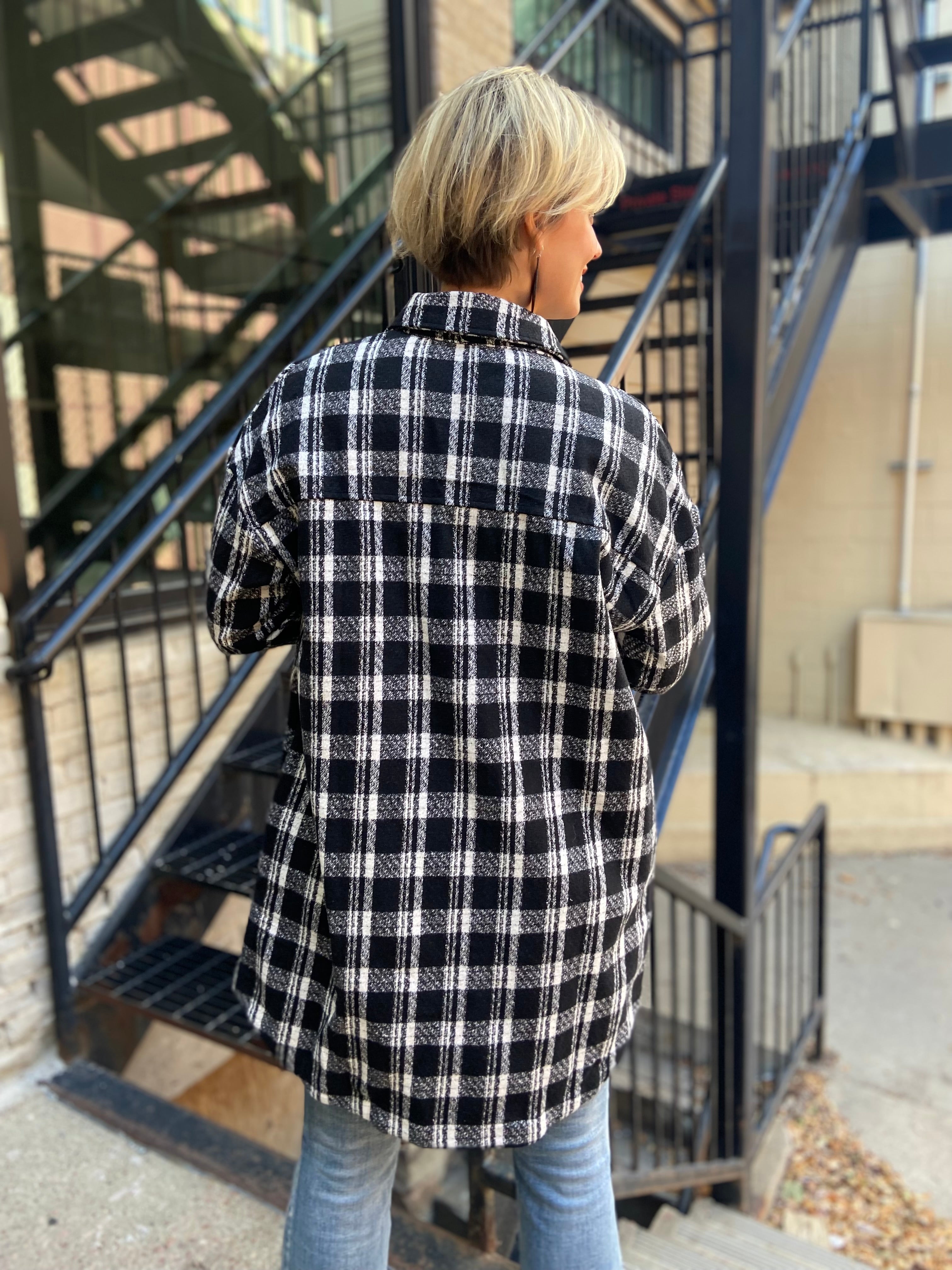 Sally Black Plaid Midi Jacket