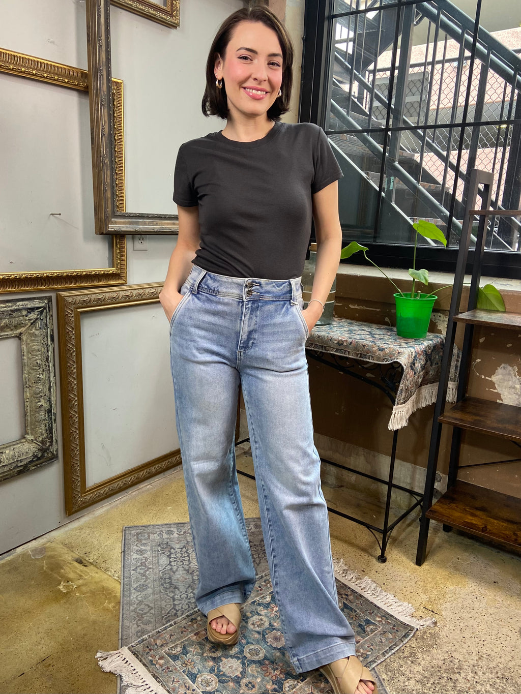 Sally Light Wash High Rise Wide Leg Risen Jeans - MK Threads Boutique