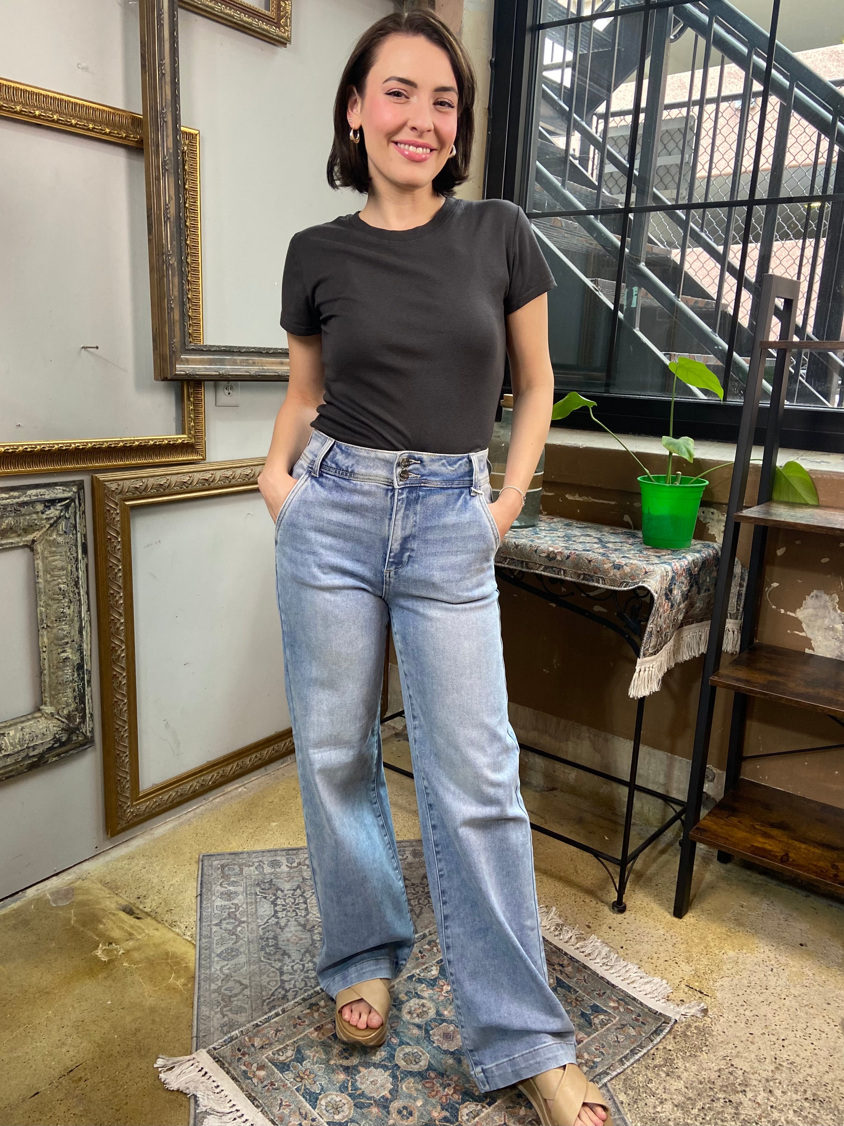 Sally Light Wash High Rise Wide Leg Risen Jeans - MK Threads Boutique