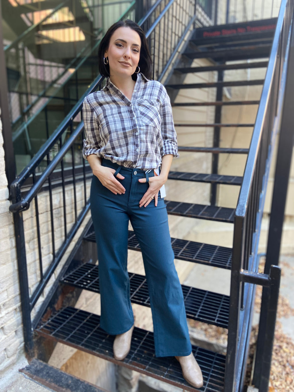 Anna Blue Steel High Rise Wide Leg Jeans