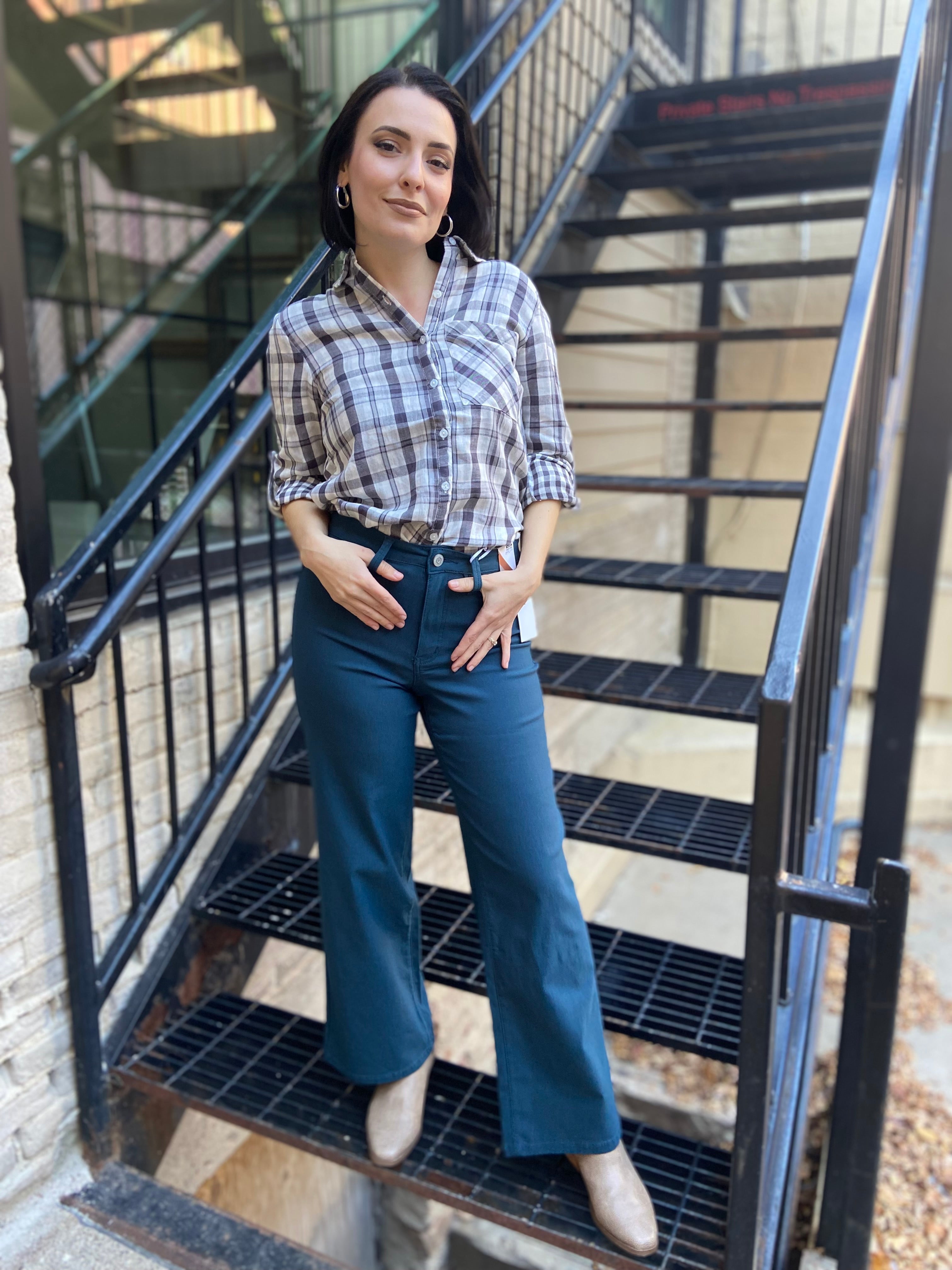 Anna Blue Steel High Rise Wide Leg Jeans