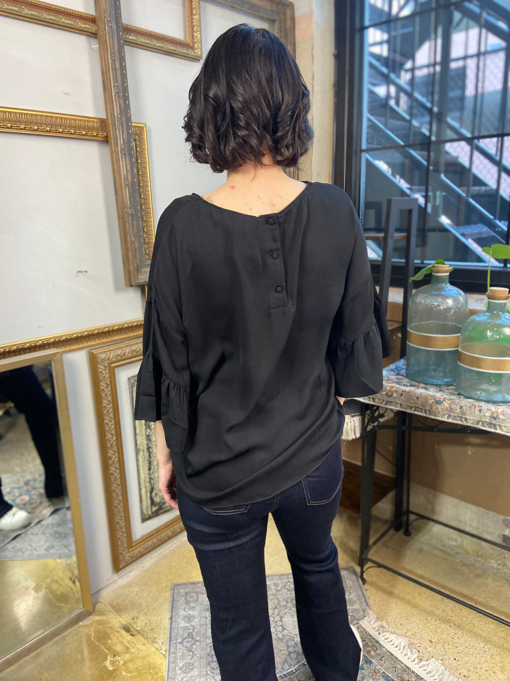 Camden Black Drop Down Sleeve Blouse