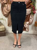 Scarlett Black Slit Corduroy Midi Skirt