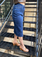 Nanci Dark Wash Midi Risen Jean Skirt - MK Threads Boutique