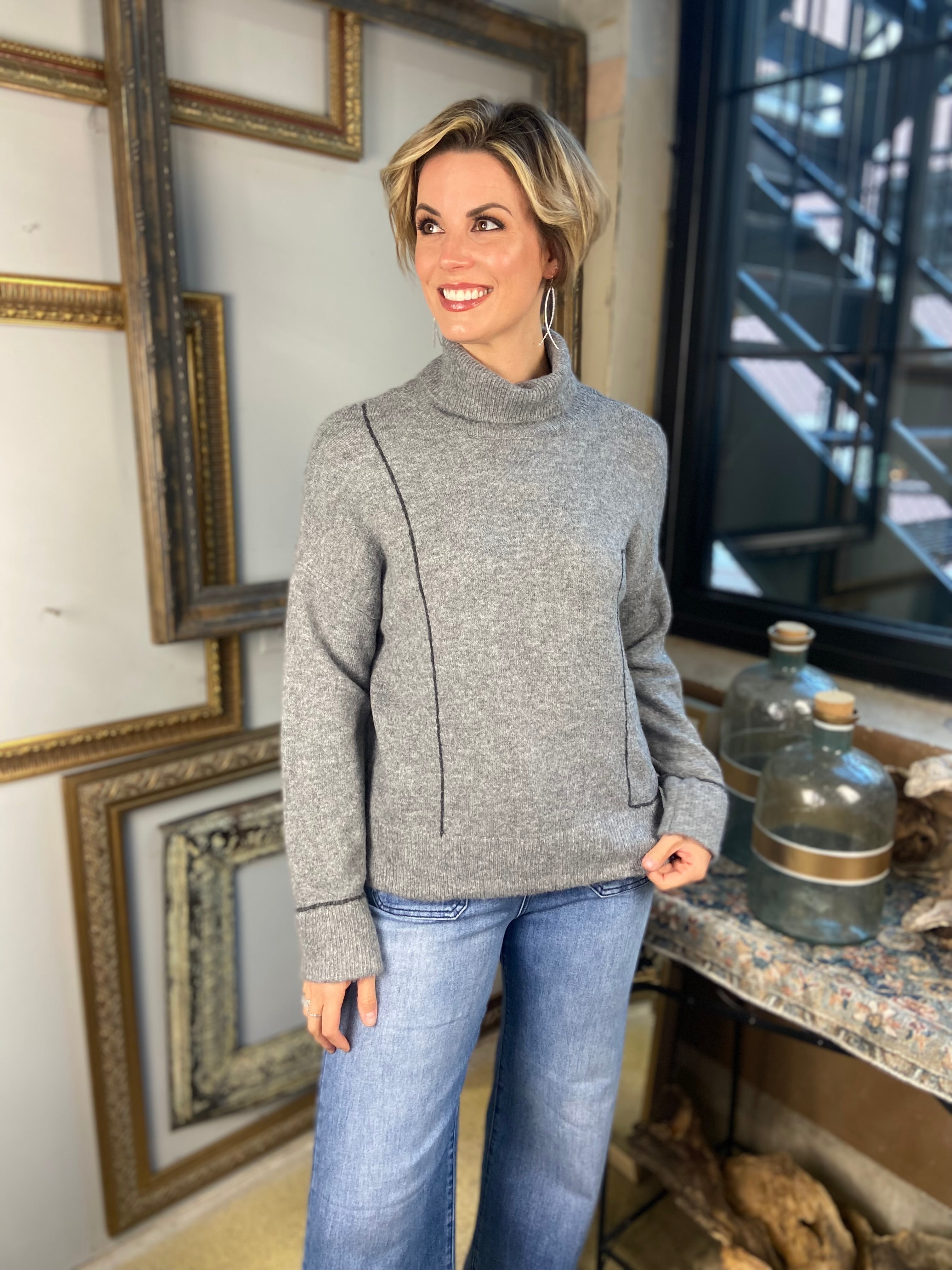 Mirana Heather Gray Turtle Neck Long Sleeve Sweater Top