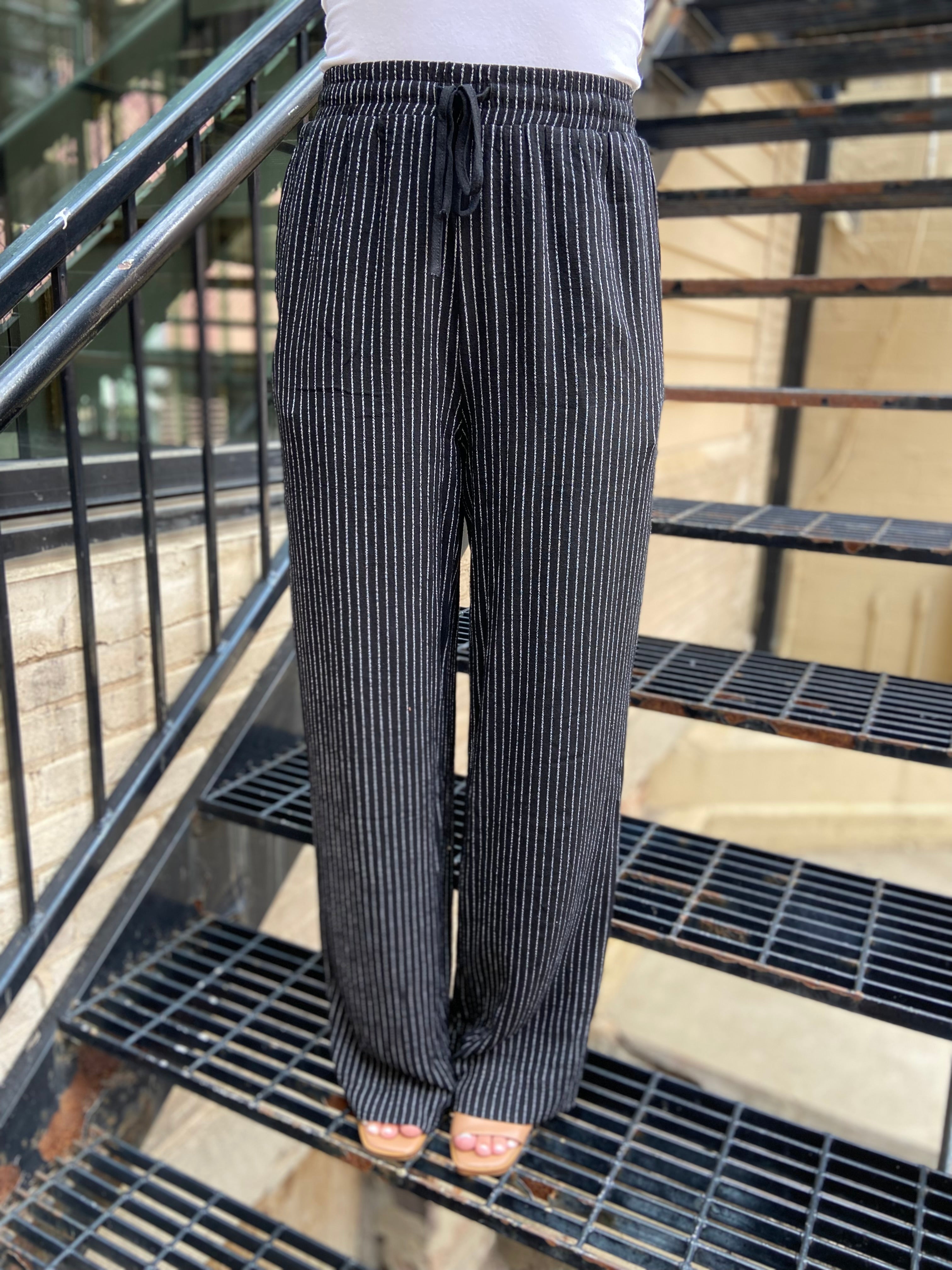 Orla Black Stripe Straight Leg Drawstring Pants