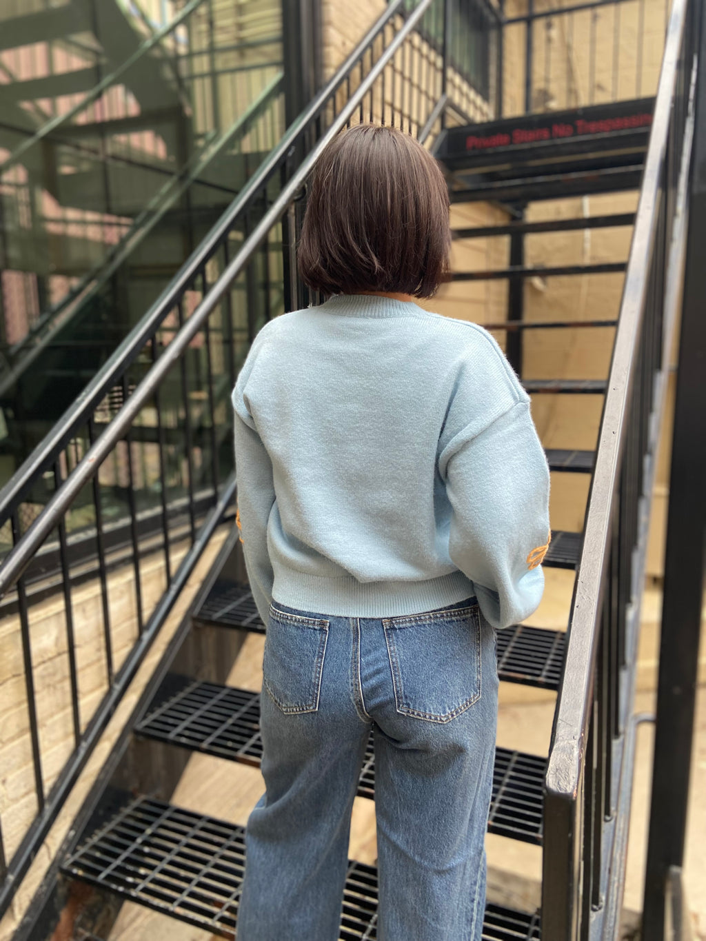 Monty Blue & Orange Flower Knit Sweater