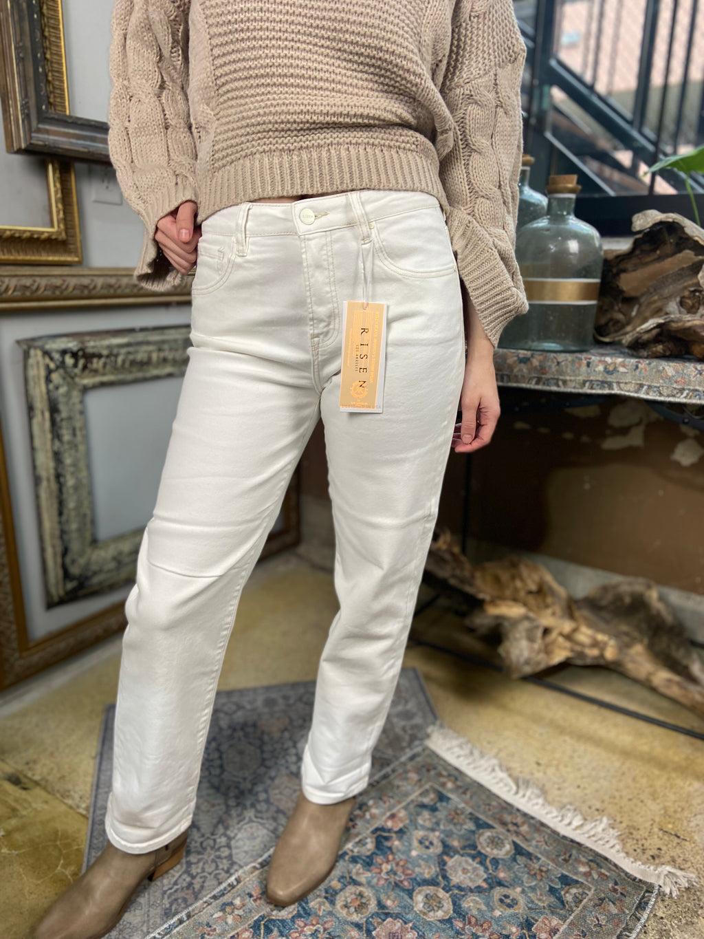 Sally Cream High Rise Boyfriend Risen Jeans