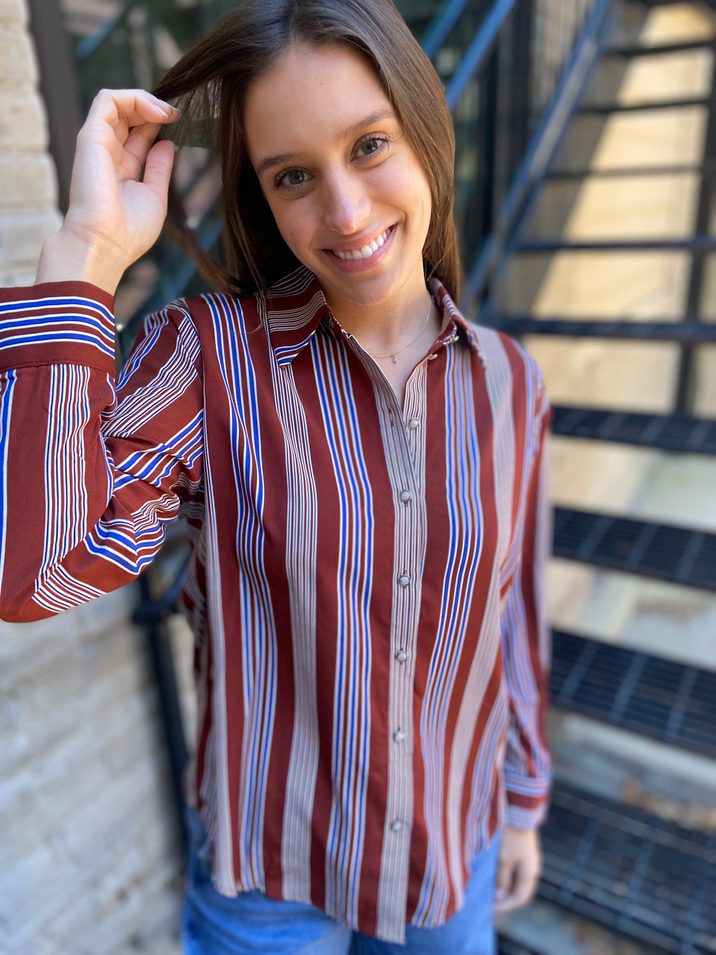 Ciana Brown Stripe Long Sleeve Top