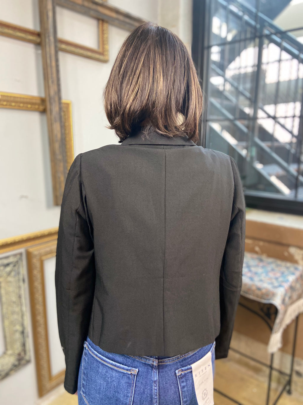 Joy Black Cropped Button Blazer Jacket