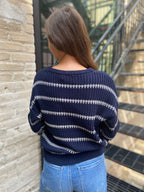 Nalu Navy Striped Ribbed Knit Sweater