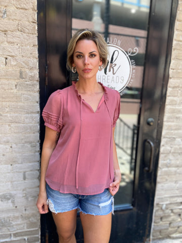 Cathy Mauve Tie Front Blouse
