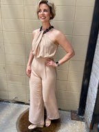 June Beige Halter Neck Jumpsuit - MK Threads Boutique