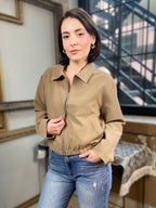 Cole Mocha Cropped Zip Up Jacket