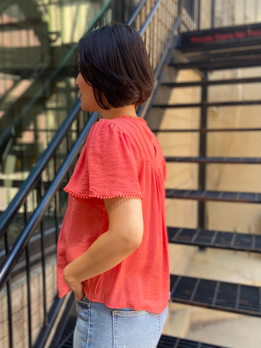 Fallon Coral Sheer Lace Blouse