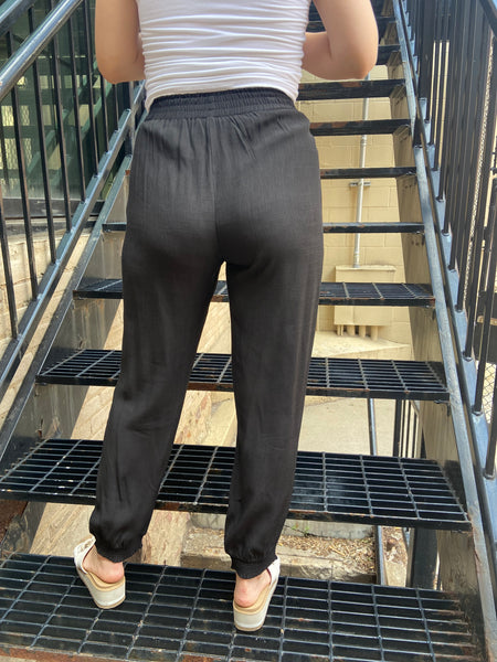 Aubri Black Smocked Joggers