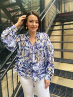 Dallas Slate Blue Marble  Long Sleeve Blouse