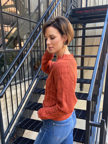 Mari Rust Cable Knit Sweater