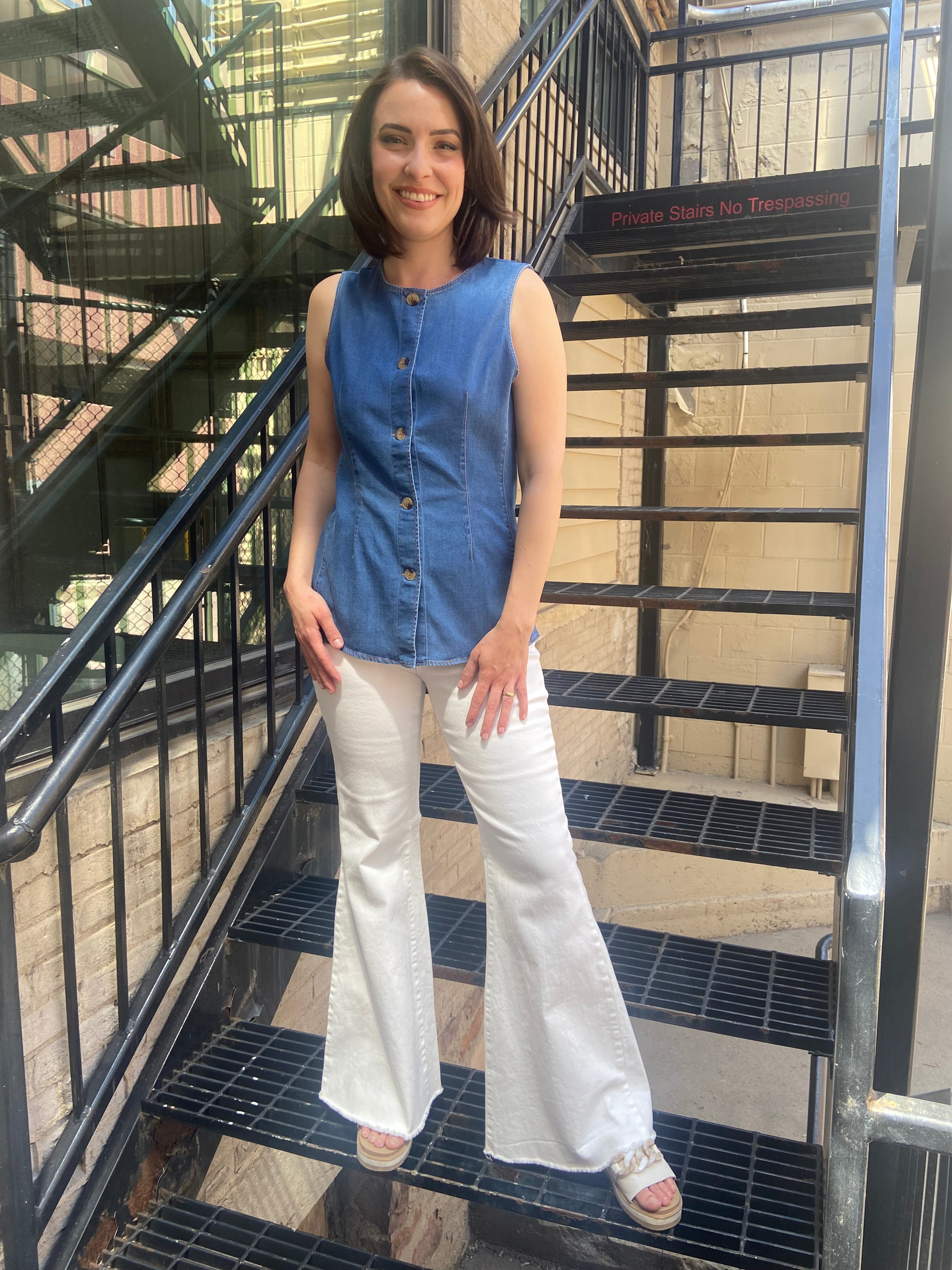 Angie Blue Denim Sleeveless Button Down Vest - MK Threads Boutique