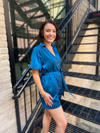 Harper Teal Satin Romper