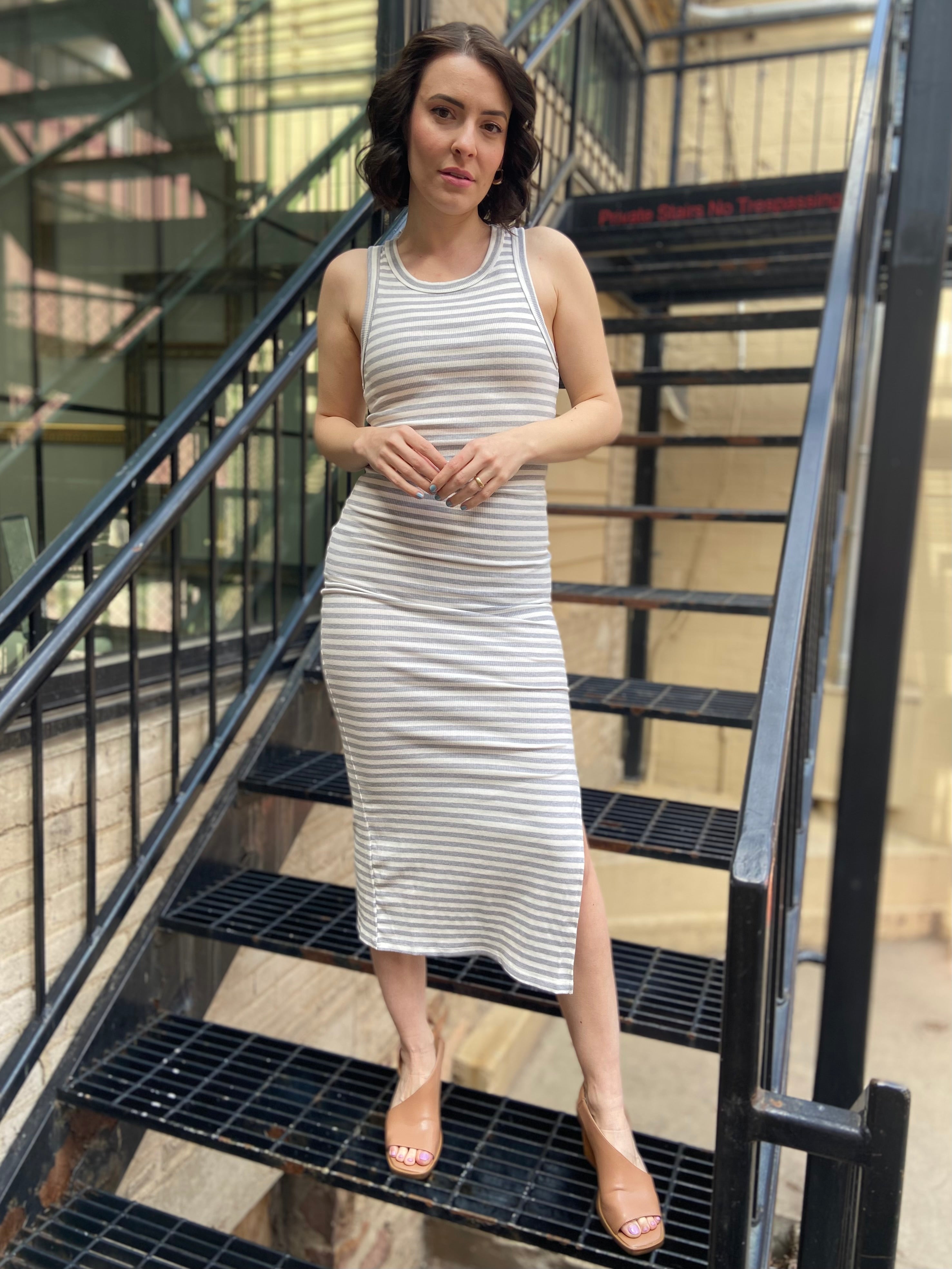 Allie Heather Gray Striped Maxi Dress - MK Threads Boutique