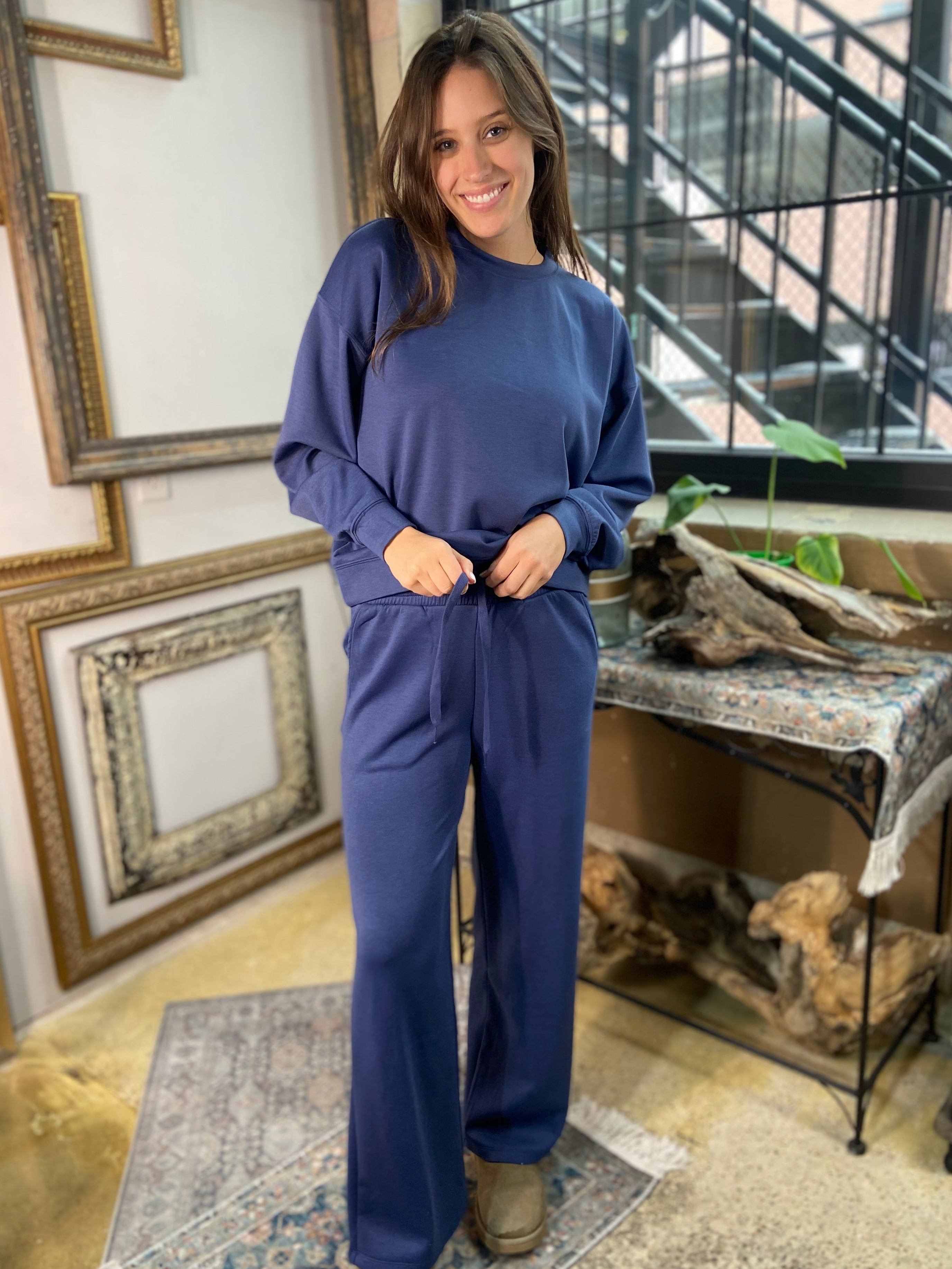 Cora Blue Scuba Crewneck & Pant Set