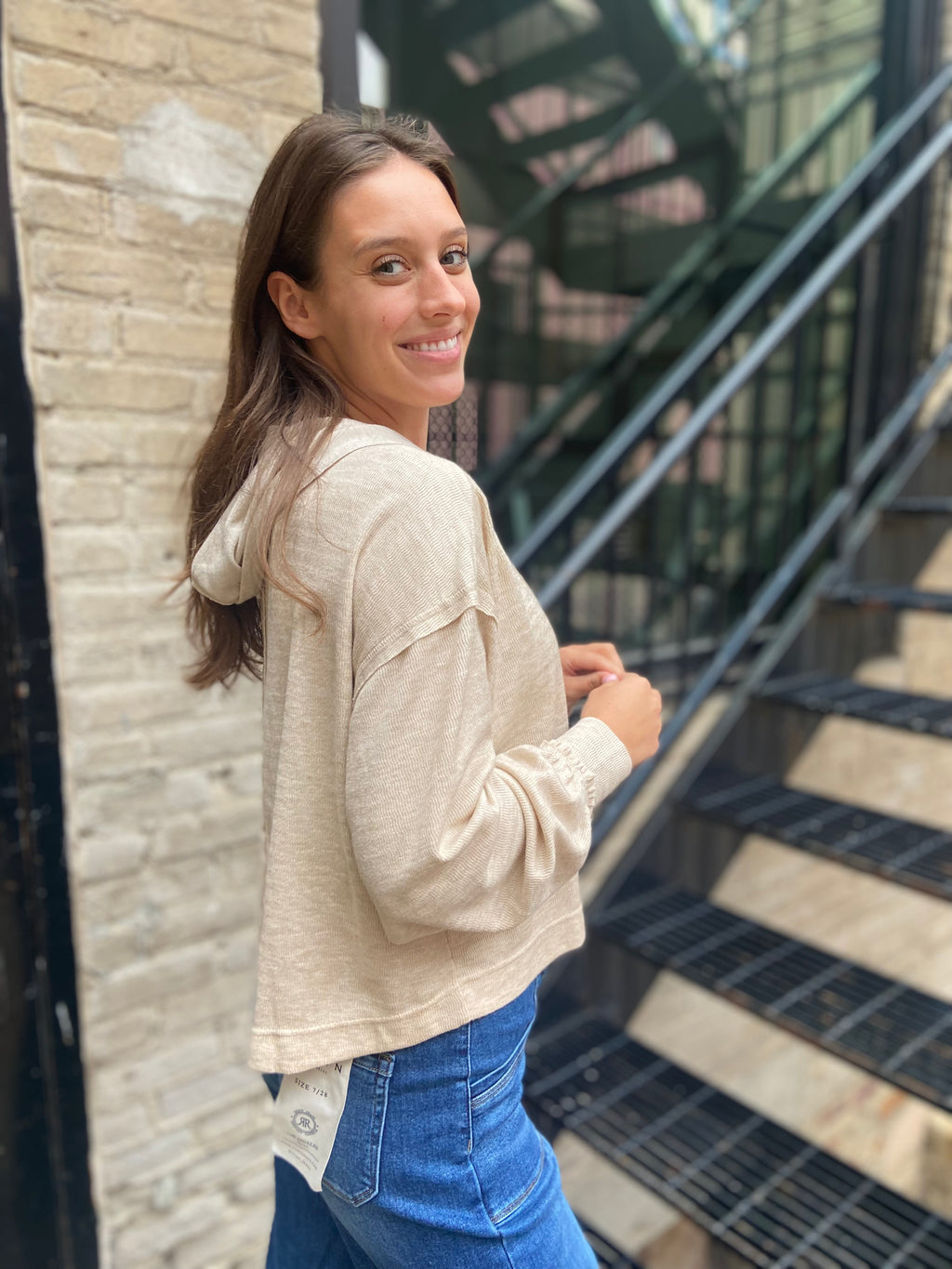 Court Taupe Hooded V-Neck Sweater