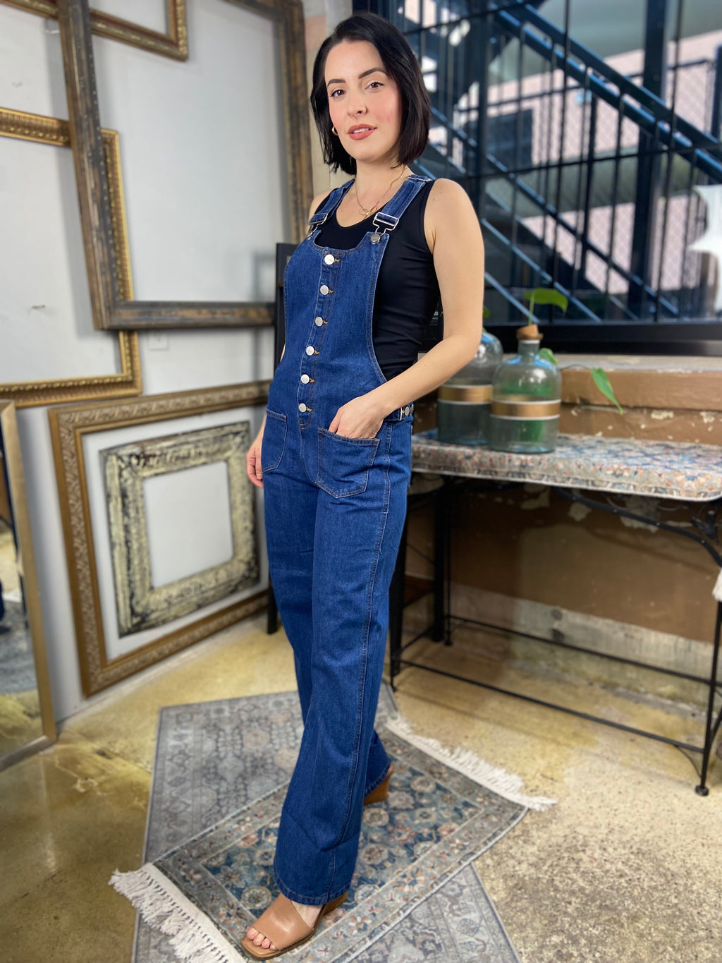 Aurora Denim Button Down Wide Leg Risen Overalls