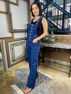 Aurora Denim Button Down Wide Leg Risen Overalls