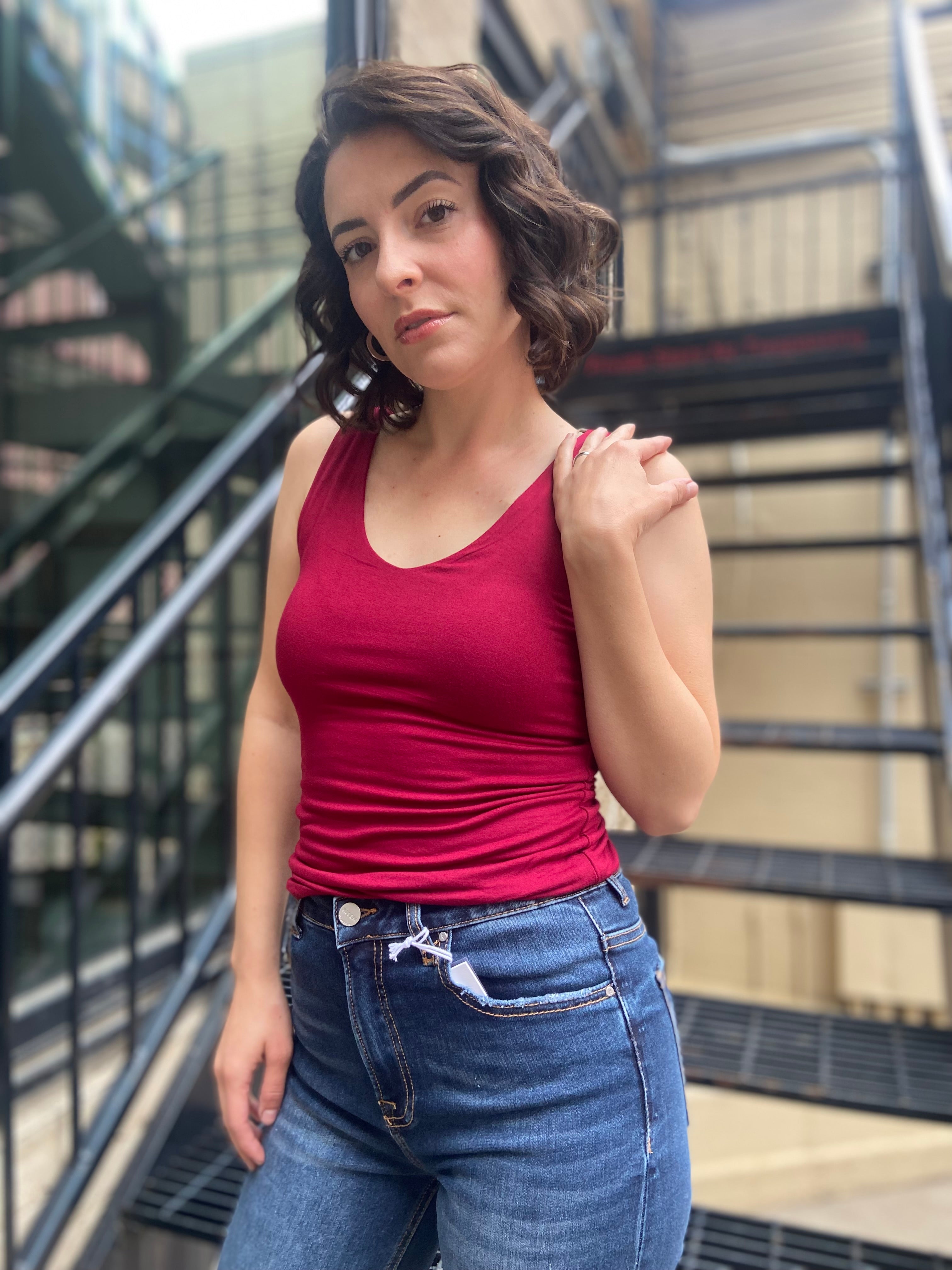 Rula Cherry Double Line V Neck Tank Top - MK Threads Boutique