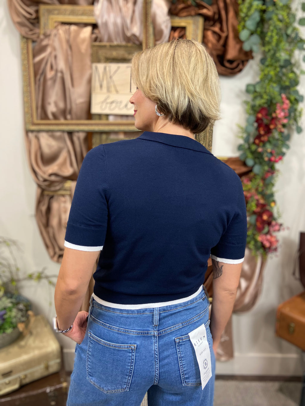 Kat Navy & White Polo Top - MK Threads Boutique