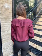 Nicole Raisin Ruffled V-Neck Long Sleeve Blouse
