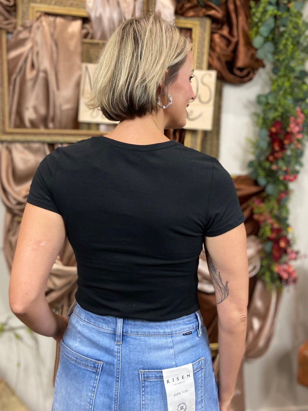 Ariana Black Cotton Short Sleeve Shirt