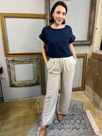 Audrey Navy Short Sleeve Linen Top