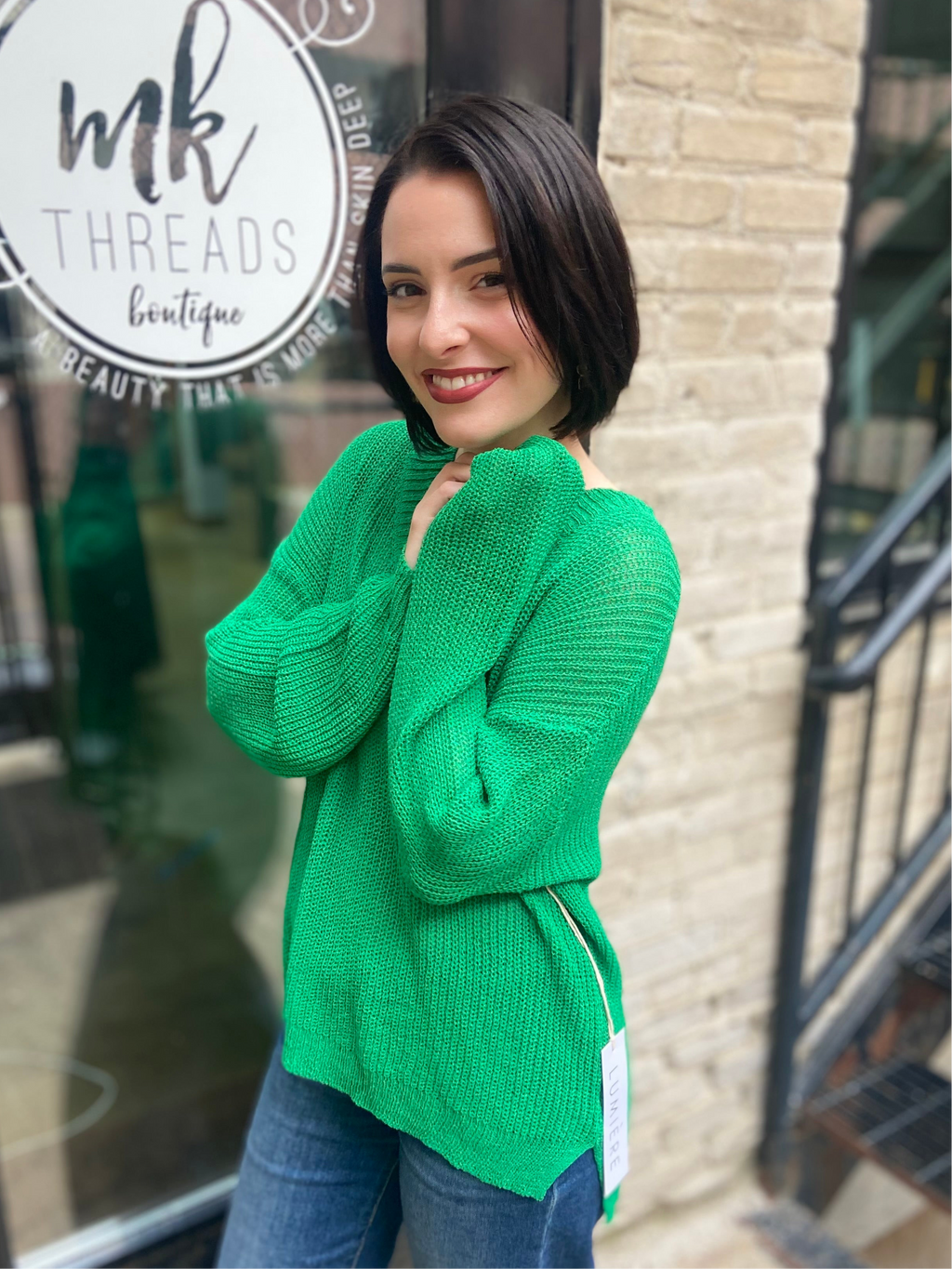 Bailee Green Sheer Knit Sweater