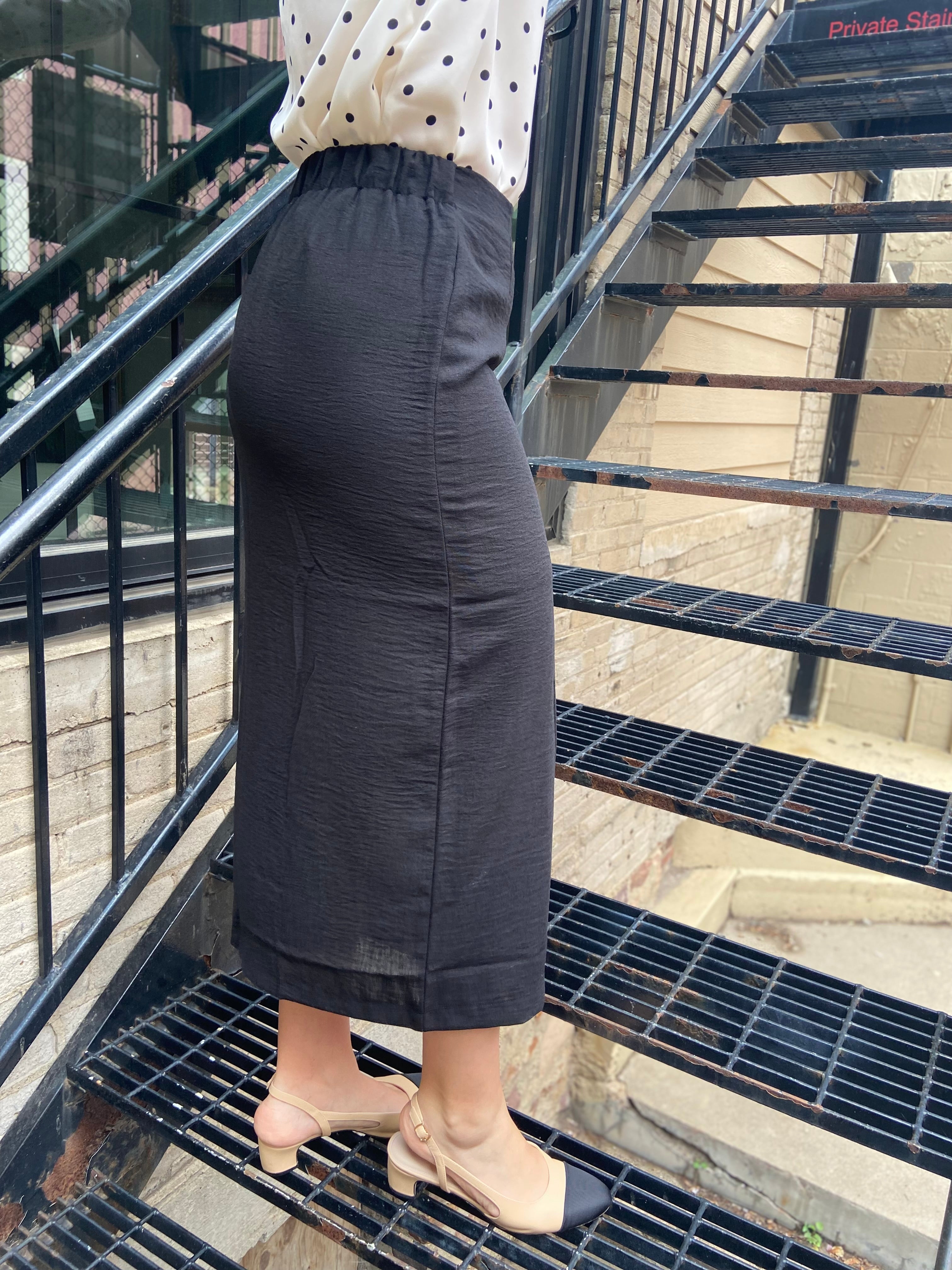 Ray Black Front Slit Button Down Linen Skirt