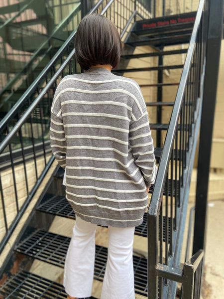 Jericho Gray & White Striped Cardigan